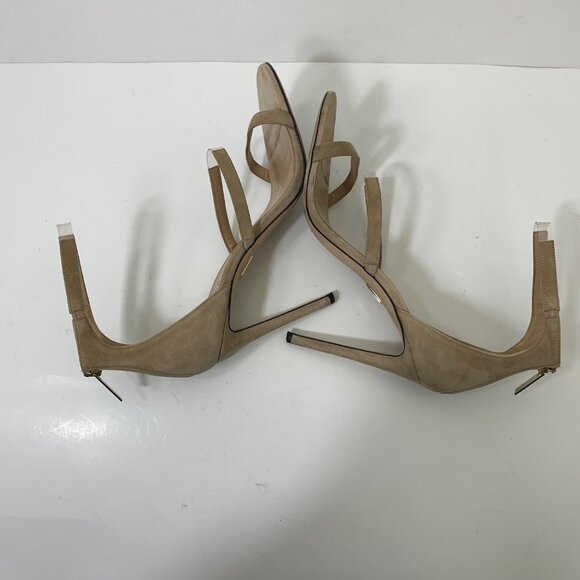 Tamara Mellon Reverse Frontline Champagne Suede Stilleto Heels Size 8 - Picture 6 of 8